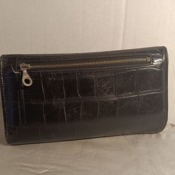 Vintage Dooney and Bourke Black Croc Embossed Leather Tri-fold Wallet - Picture 2 of 9